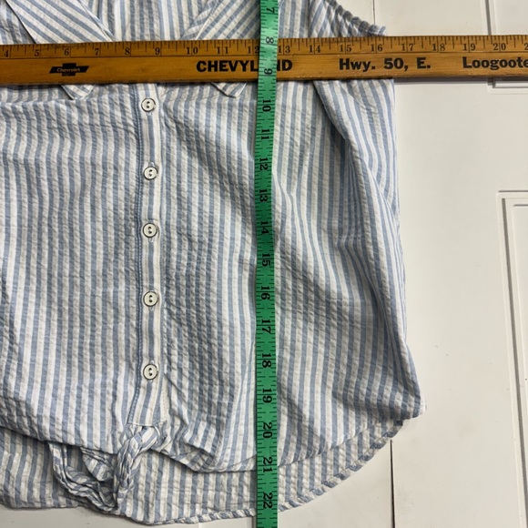 Pilcro Blue White Striped Collared Sleeveless Button Down Tie Bottom Blouse XS - Picture 4 of 5